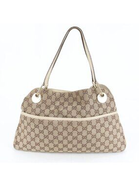Gucci GG Canvas Eclipse Leather Tote Shoulder Hand Beige Rue